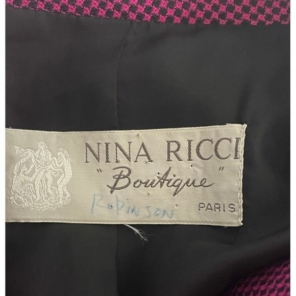 VTG Nina Ricci‎ Boutique Paris Wool Blazer US 6 Magenta Black Double Breasted - Picture 2 of 9